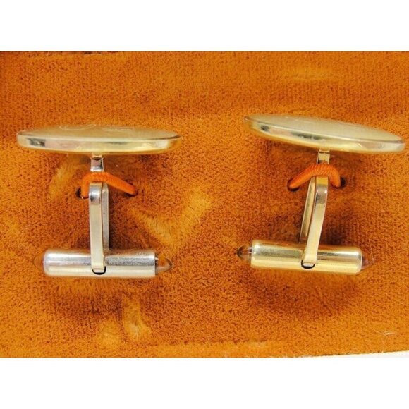 "50" Monogram Krementz 14K Gold Overlay Oval Vtg Cufflinks Orange Tip Tux IOB - Picture 7 of 12